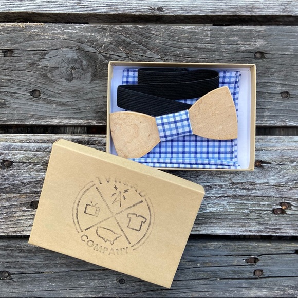 Rustic Handmade Wooden Bowtie And Pocket Square - Picture 2 of 6